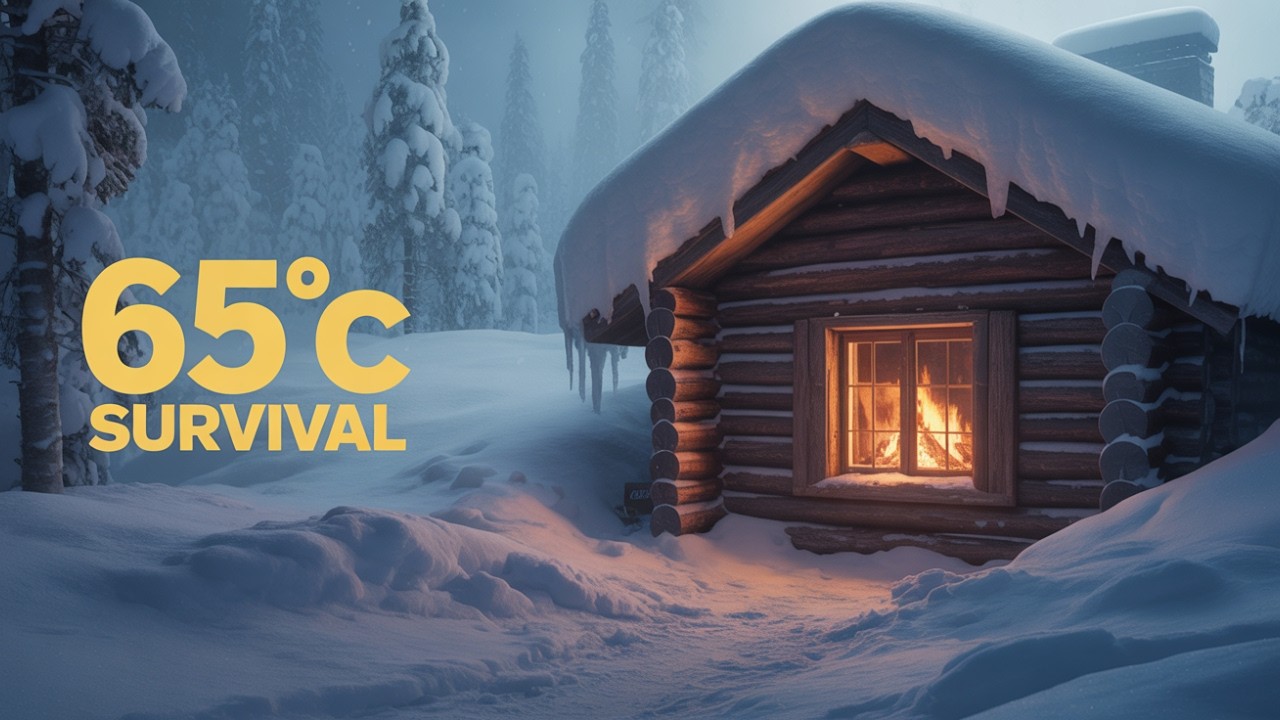 65°C Blizzard Survival  Off Grid Life in a Log Cabin