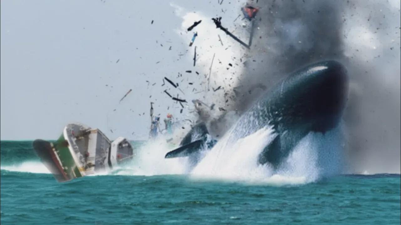 U-Boot zerteilt Schiff in zwei Hälften