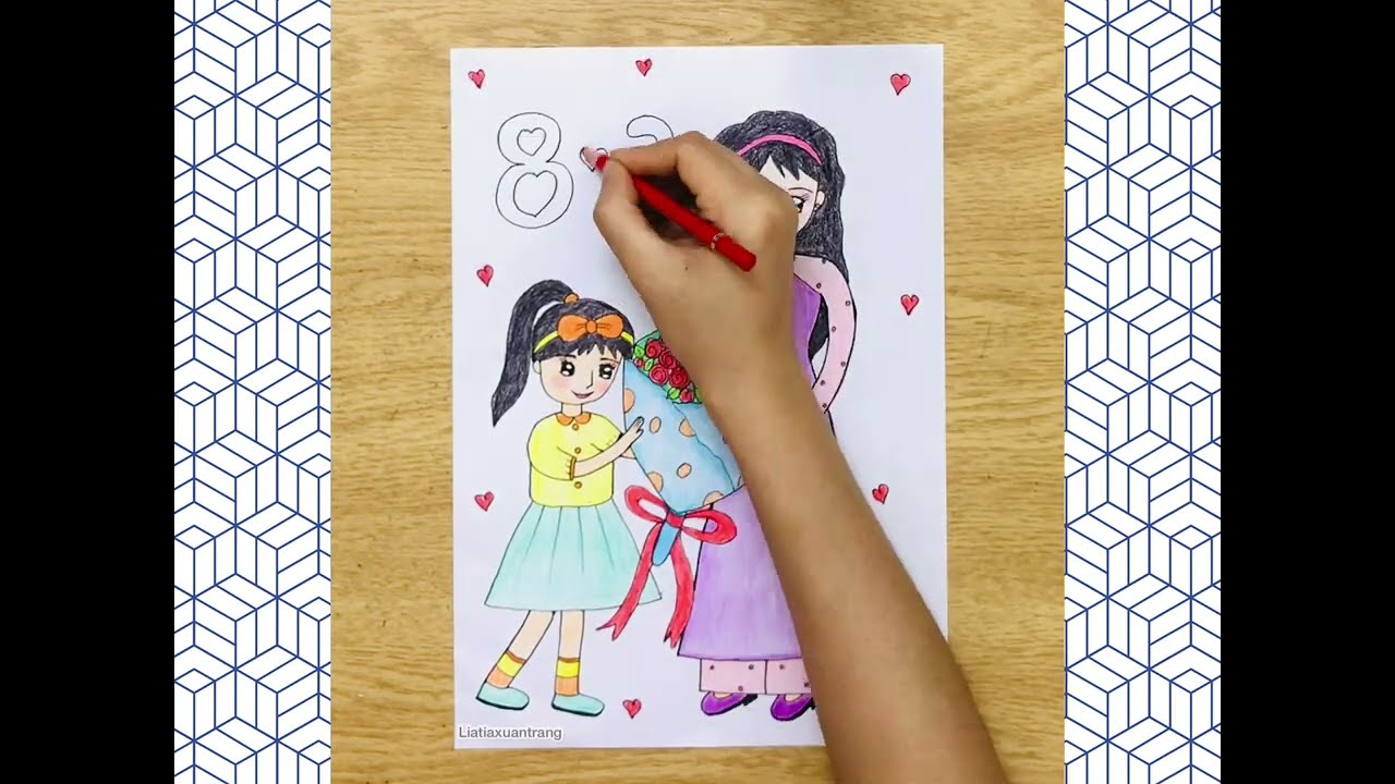 Vẽ tranh tặng cô giáo ngày 8 tháng 3 | How to draw flowers for a teacher | Vẽ tranh ngày 8 tháng 3