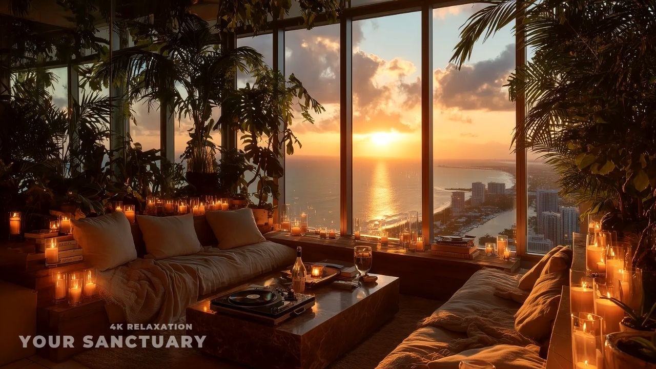 Stop Thinking 🌊 Golden Miami Ocean View with Guitar & Piano (Mental Detox)