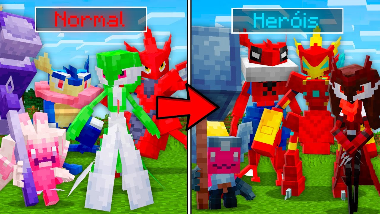 TRANSFORMEI POKÉMONS EM HERÓIS no minecraft COBBLEMON!