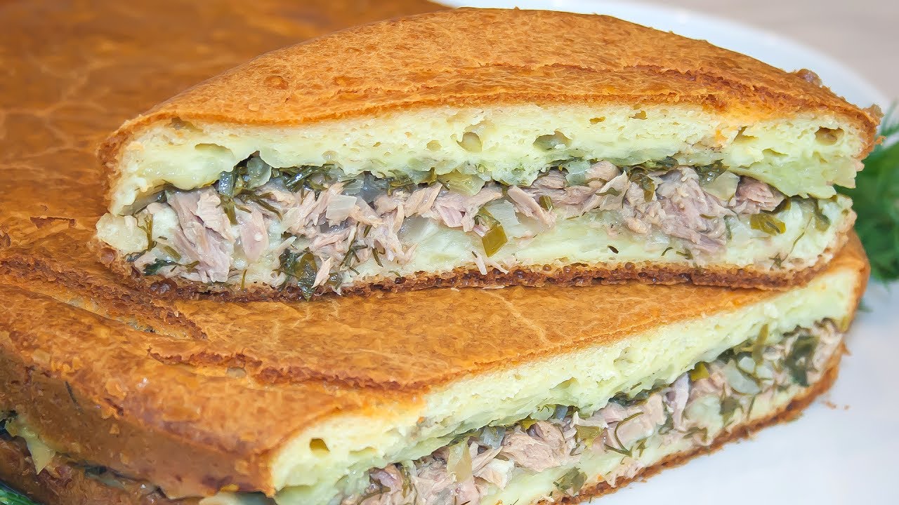 Заливной пирог с рыбными консервами и картофелем, рецепт вкусного теста на сметане и майонезе