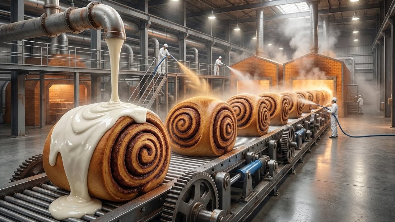 Inside a Cinnamon Roll Food Factory | From Raw Dough to Perfect Swirls