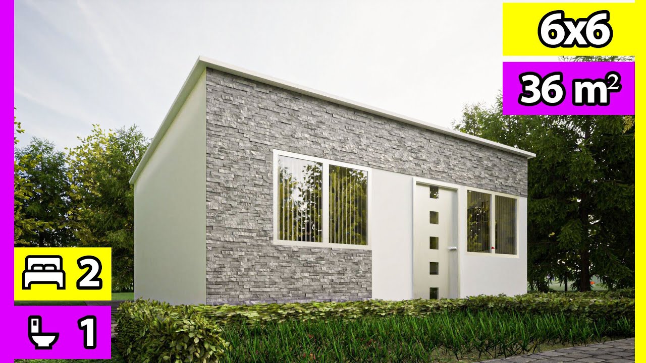 🏡 Plano de Casa de 6x6 con Dos Dormitorios | ✔️ Casa de 6x6 Metros | Casa Pequeña de 36m2
