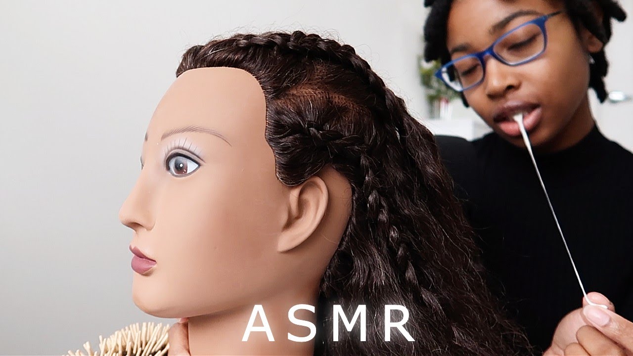 ASMR | Curly Hair Braiding w/ Gum Chewing Sounds