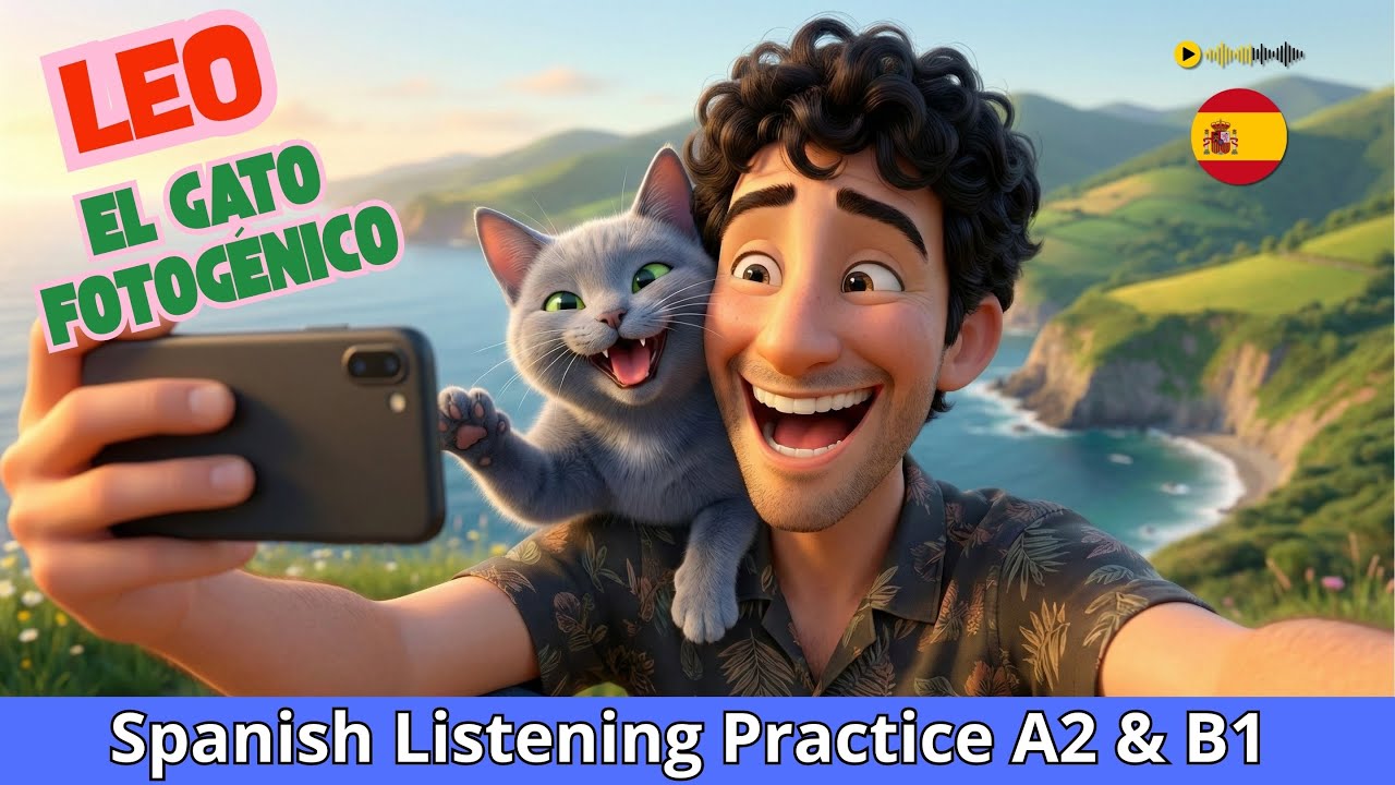LEO, EL GATO FOTOGÉNICO 🐱📸 | Spanish Listening Practice A2 & B1 🇪🇸 Natural Speed