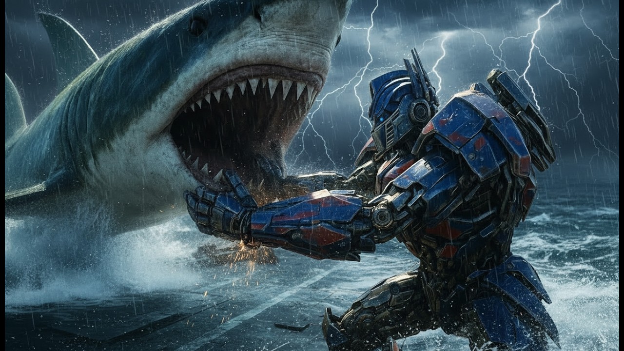 Mega Fight | Optimus Prime vs Giant Shark | Epic Ocean Battle