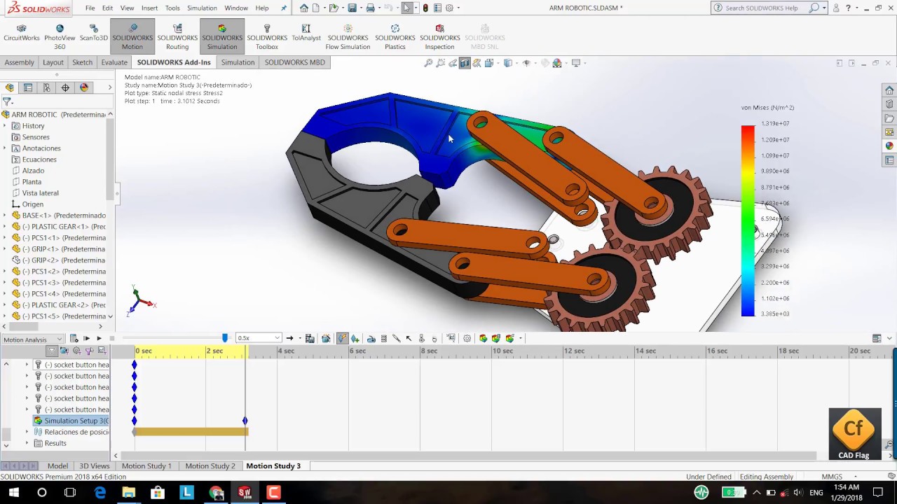 Calculate Stress on Gripper Clip Using SolidWorks Motion