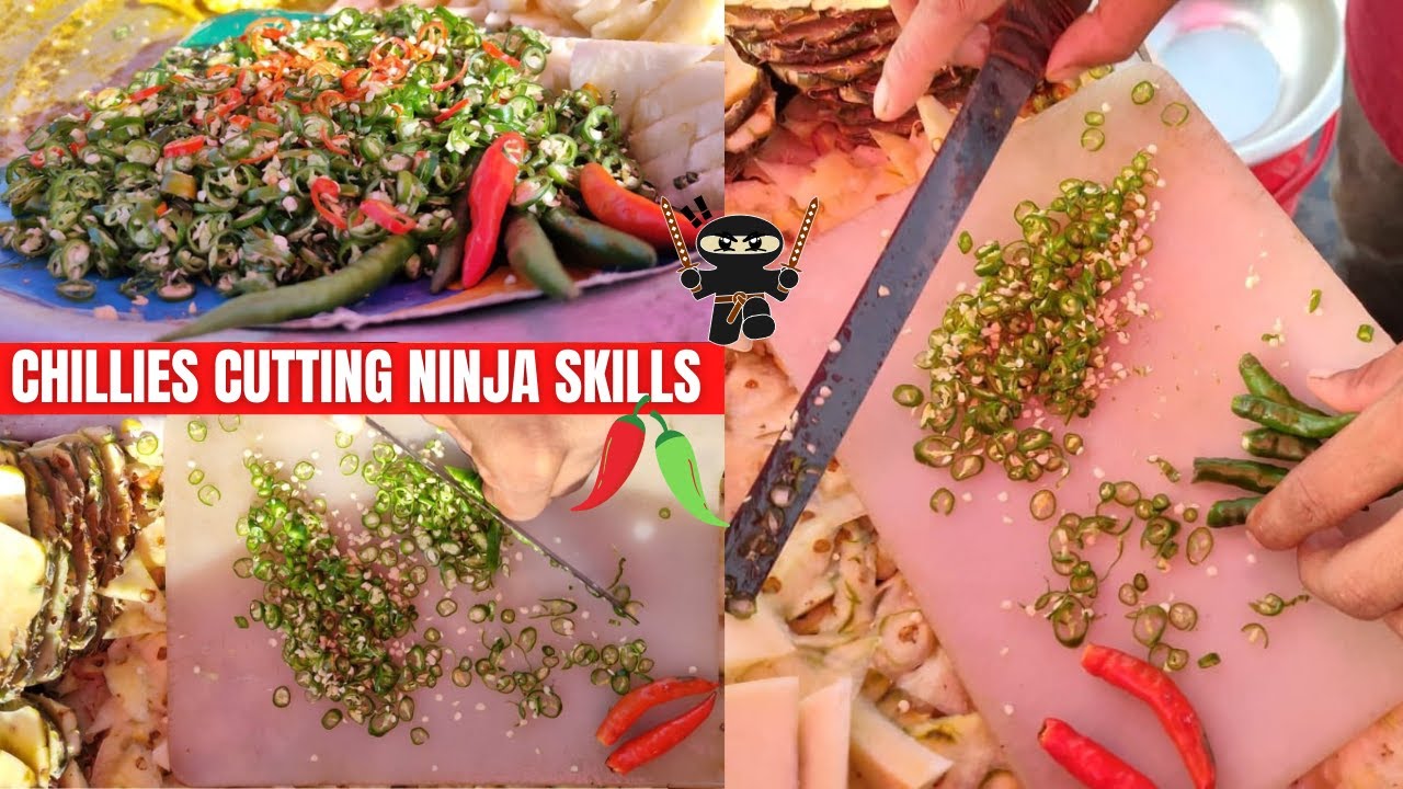 Red & Green Chilies Cutting Perfect Technique | How To Cut/Chop Chilies | Fast Chili Cutting Skills