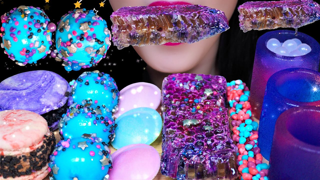 ASMR GALAXY DESSERT 🌟 갤럭시 디저트: 갤럭시 캔디, 지구젤리, 갤럭시 벌집, 오로라 마카롱 먹방 💫 REAL EATING SOUNDS MUKBANG 咀嚼音
