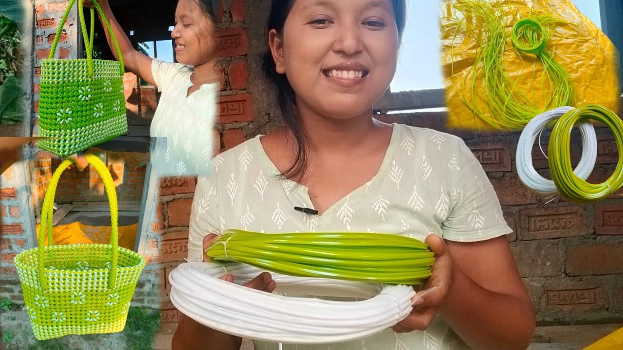 plastic wire bag👜💚 ll plastic ne mona kou mabrwi banaiyw naidw/how to make plastic wire hangbag