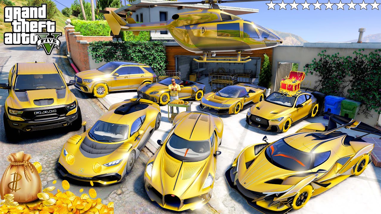 GTA 5 - Stealing GOLD SUPERCARS with Franklin! (Real Life Cars #399)
