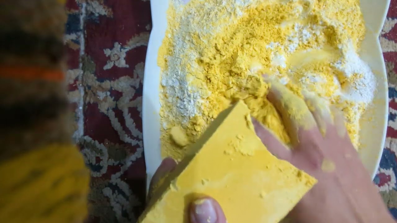 Yellow color gym chalk crushing #highlights #powder #trending #asmrsounds 
