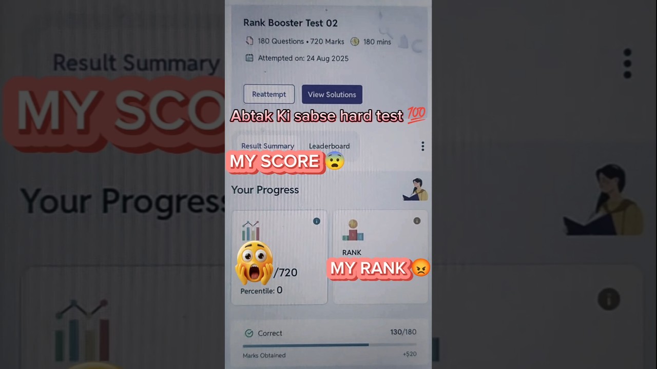 Rank booster test Score😨 Hardest Test Ever💯 #shorts #rankbooster #pw #neet2026 @VickyNeetPrep