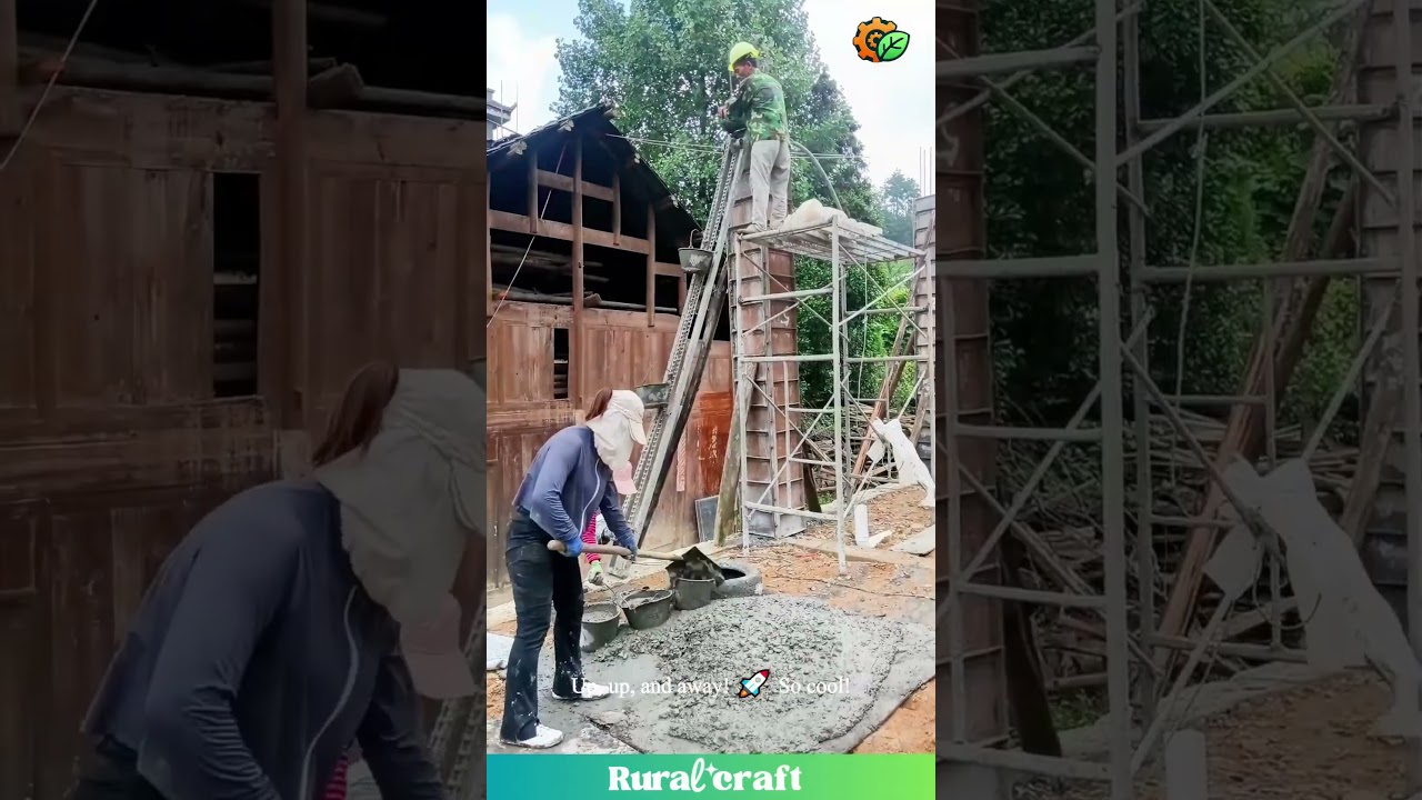That Concrete BUCKET ELEVATOR is WILD! 🤯 Work Smarter, Not Harder! #diy #teamwork #coolgadgets