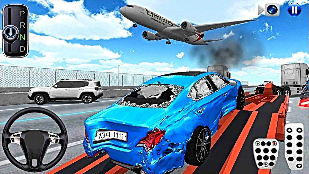 Crashed Blue Car Transporter Truck to Auto Repair Shop - 3D Driving Class 2025 - Android Game Car
