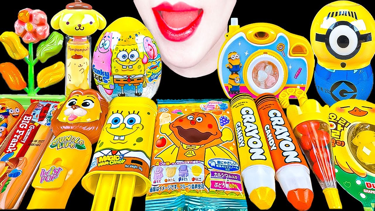 ASMR YELLOW CANDY⭐Minions, SpongeBob 미니언즈 스폰지밥 젤리 캔디 노란색 먹방 EATING MUKBANG
