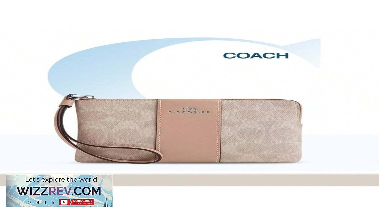 Coach Corner Zip Wallet Wristlet Bag In Signature Canvas With Stripe Purse Gift