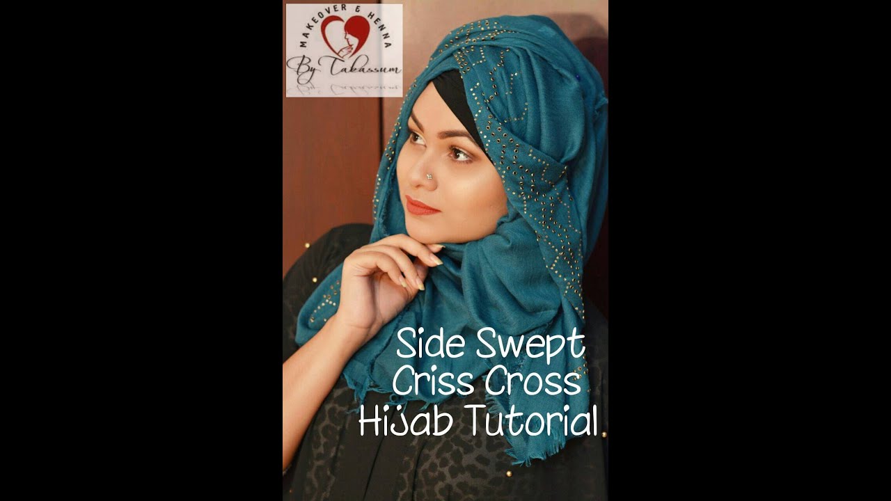 Side swept criss cross hijab tutorial by Tabassum