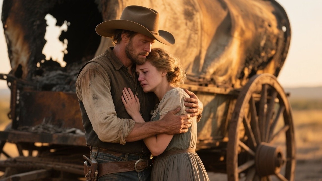 Grief Struck Hard by the Burned Wagon — A Cowboy’s Arms and Words, “I’m Here,” Became Her Shelter.