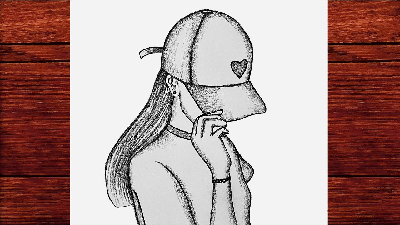 Kalpli Şapkalı Kız Çizimi - Kolay Şapkalı Güzel Bir Kız Çizimi - Çizim Mektebi Easy Girl Drawing