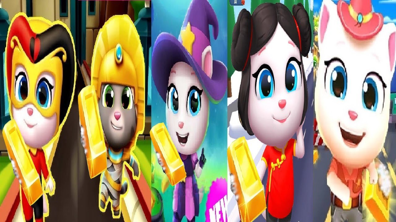 Talking Tom Gold Run CARNIVAL ANGELA VS LUCKY  Unicorn Angela COWBOY ANGELA  MUMMY TOM WITCH ANGELA