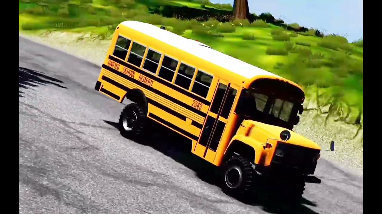 High hills vs car monstar truck jump school van crash beamng crash