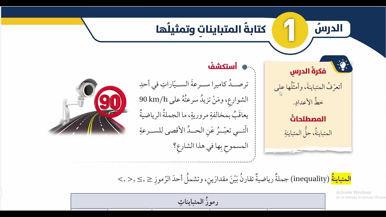 (1) الدرس الاول : كتابة المتباينات وتمثيلها الصف الثامن  المنهاج الاردني