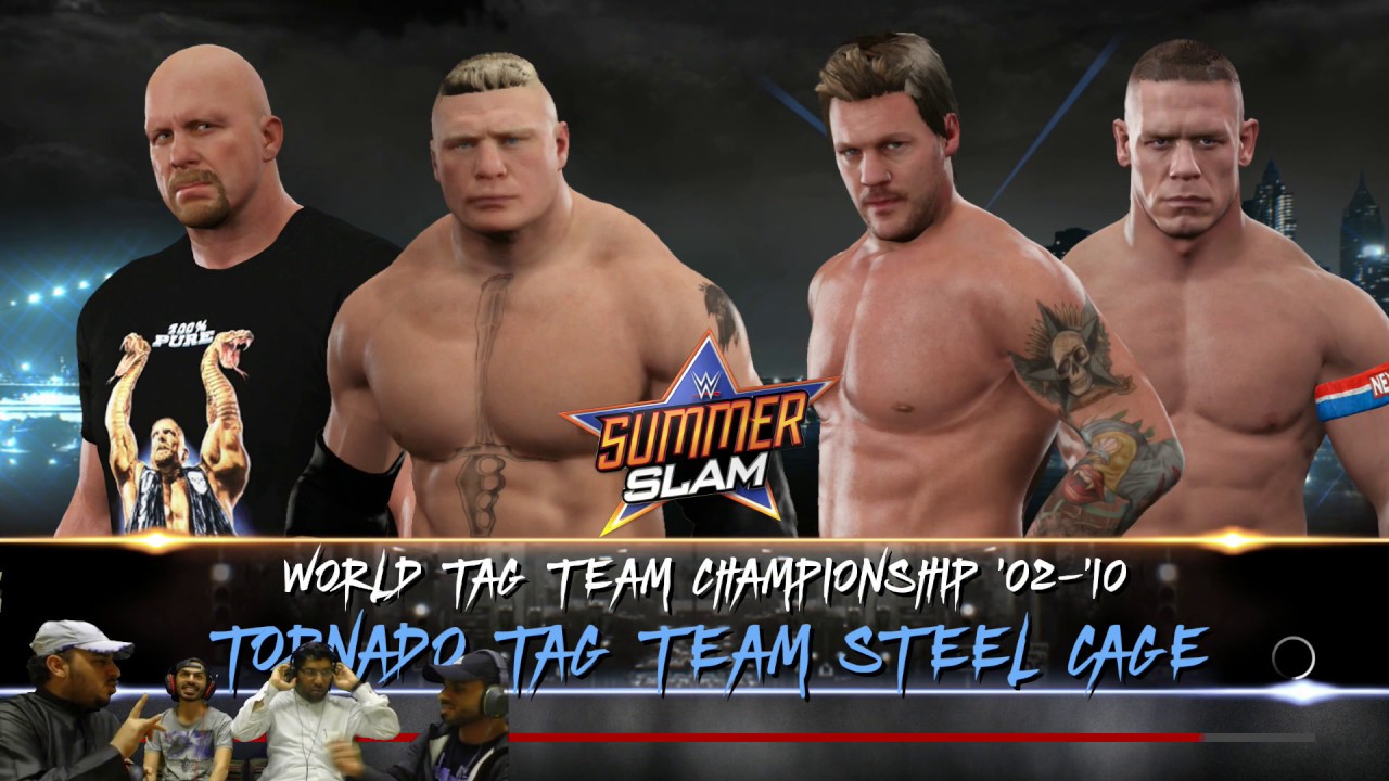 مباراة Steel Cage : ستيف أوستن + بروك ليسنر vs جون سينا + كريس جيركو WWE2K17