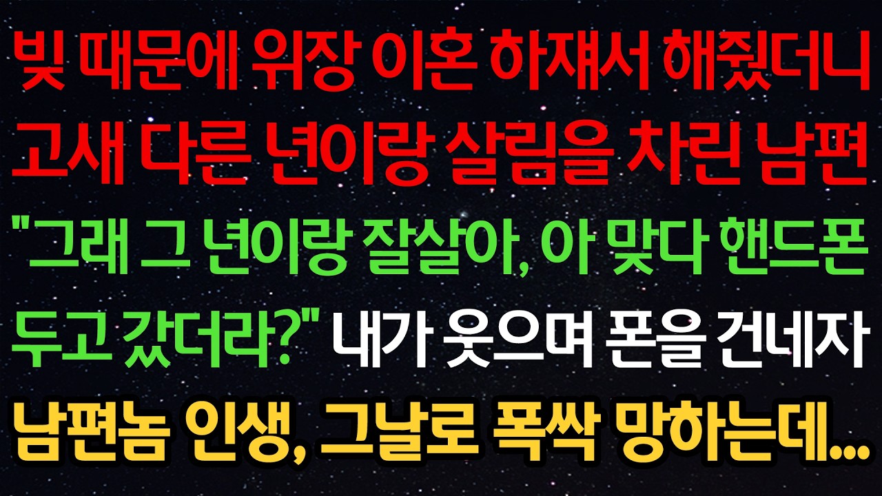 빚 때문에 위장 이혼 하쟤서 해줬더니 다른 여자랑 살림을 차린 남편 