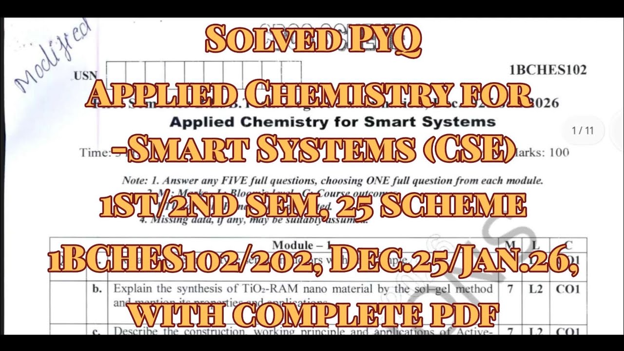 Applied Chemistry for Smart Systems (CSE), Solved PYQ, 1BCHES102/202, 25 scheme, with pdf
