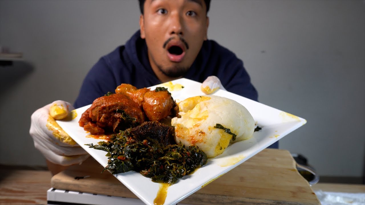 Asian Guy First Time Eating African Food Mukbang *fufu*