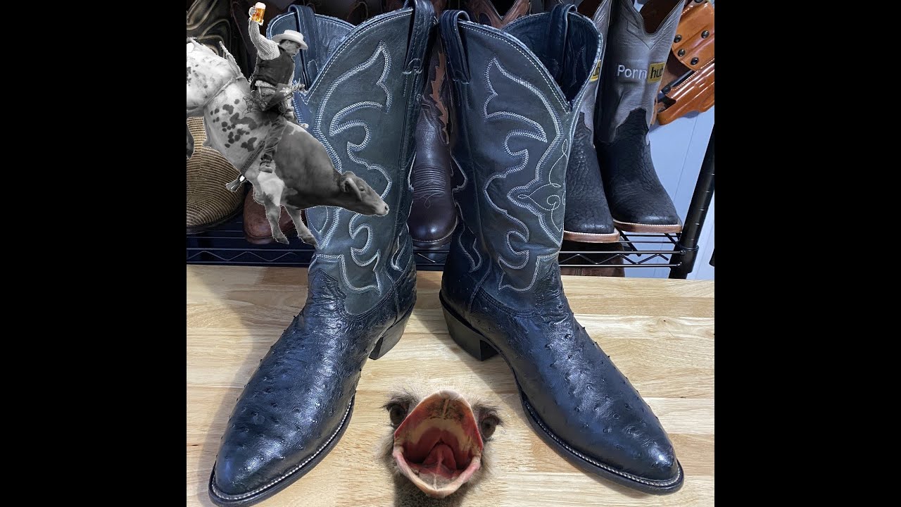 Vintage Larry Mahan Black Ostrich Cowboy Boots - Try on & Up-close