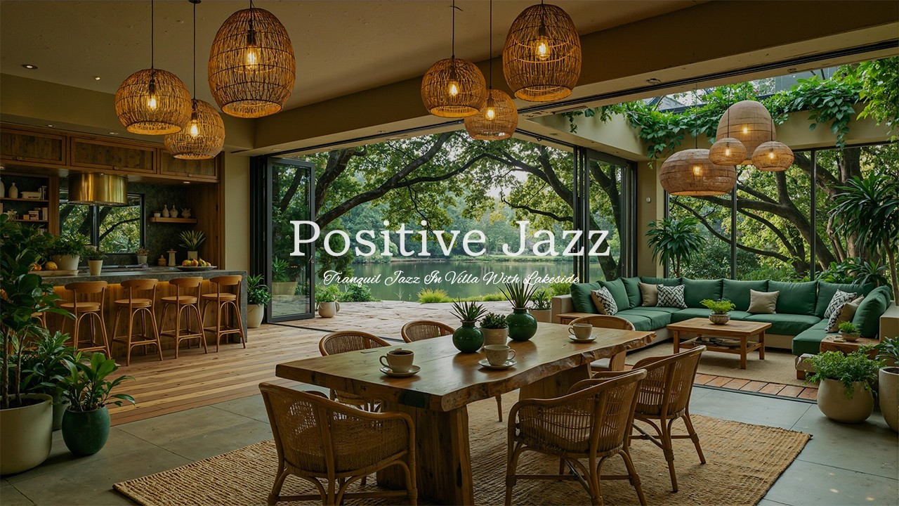 Positive Jazz In Peaceful Morning & Coffee ☕  Tranquil Jazz In Villa With Lakeside For Start New Day