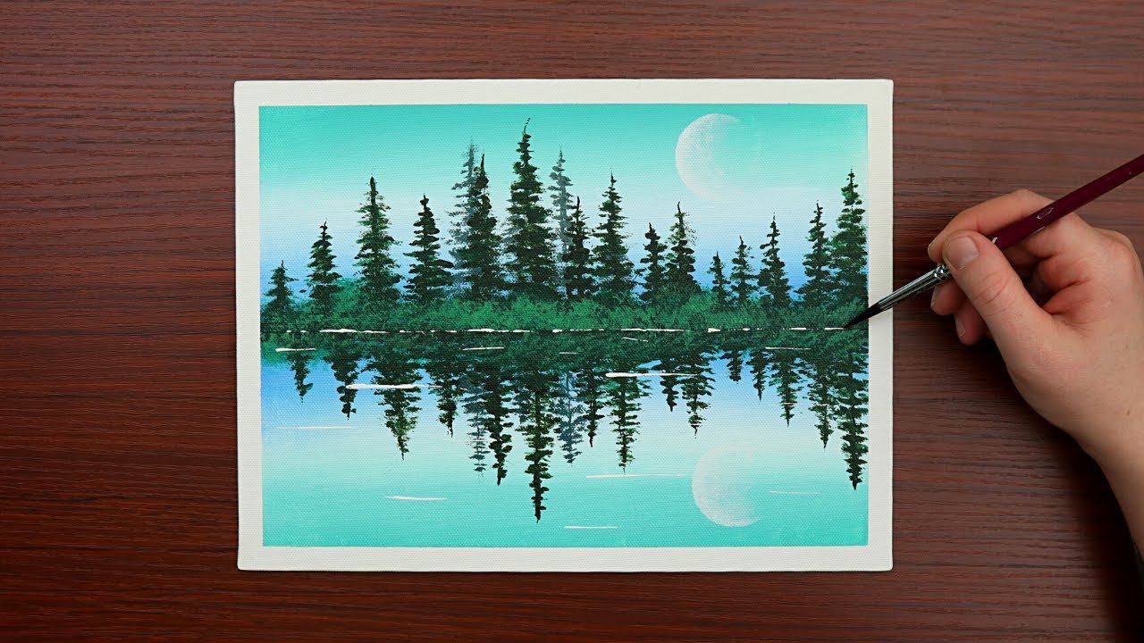 Beautiful Still Water Lake Reflection / Easy Acrylic Painting for Beginners / Step by Step #57