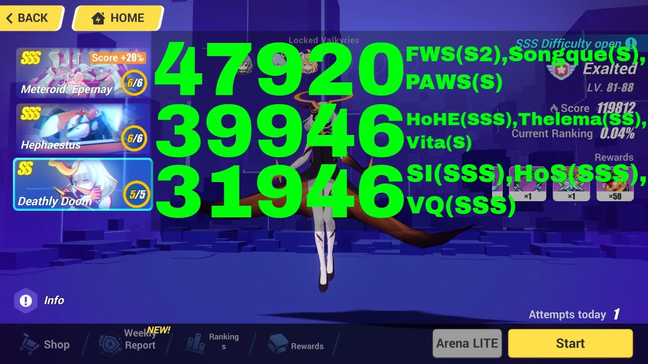 Honkai Impact 3 Exalted MA Top 100 - SSS Meteroid: Epernay, SSS Hephaestus, Doom [119812] (8/7/2025)