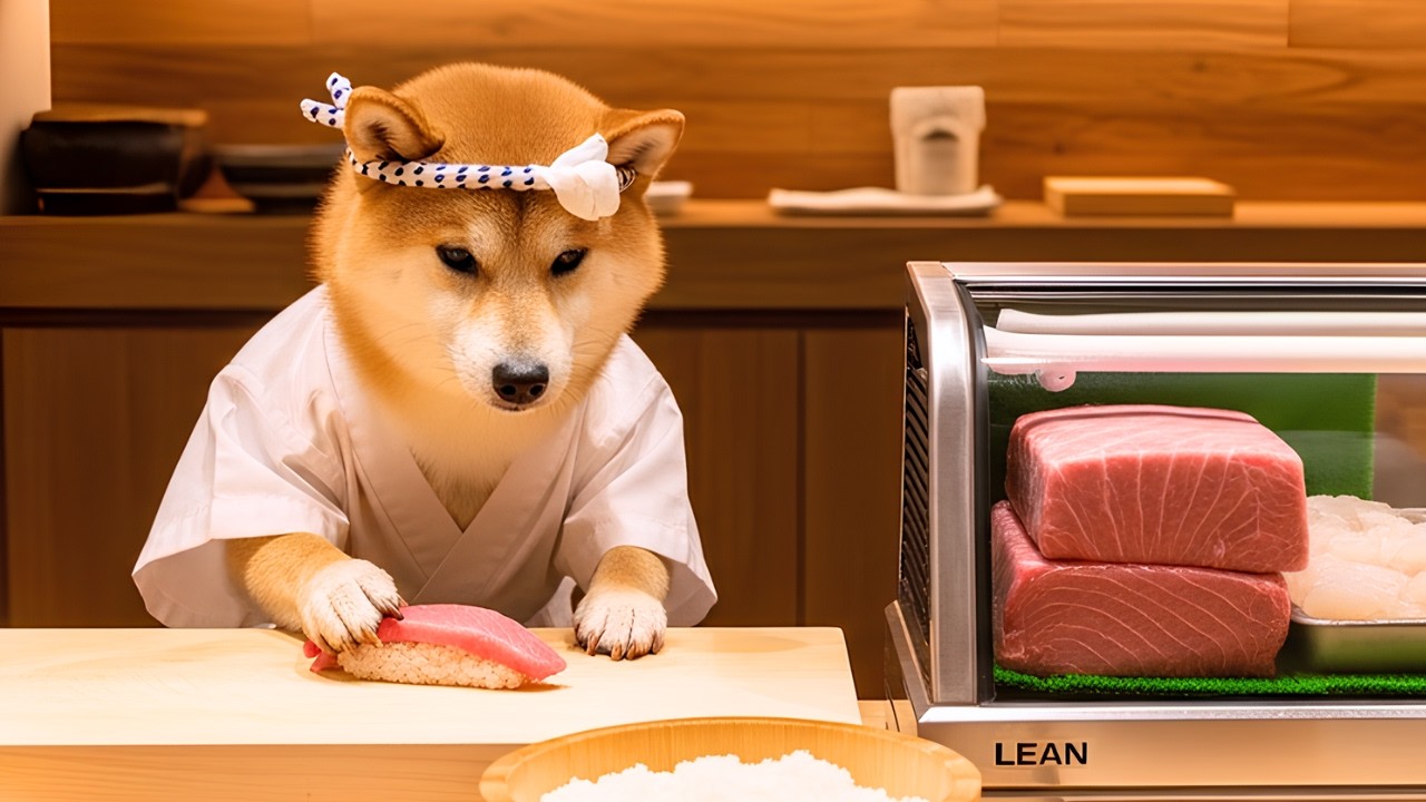 お寿司屋さんで働く柴犬ナギ。小さな前足でがんばる職人修行の夜