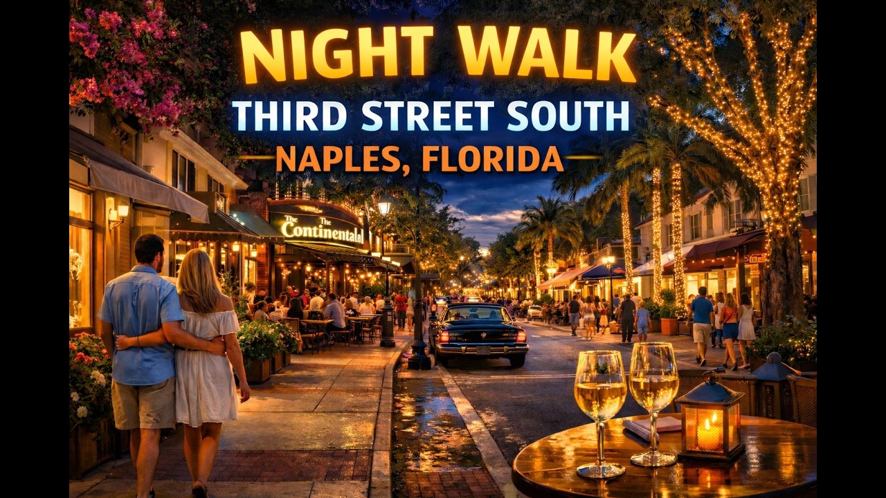 Third Street South at Night | Walking Tour in Naples Florida 🌴✨