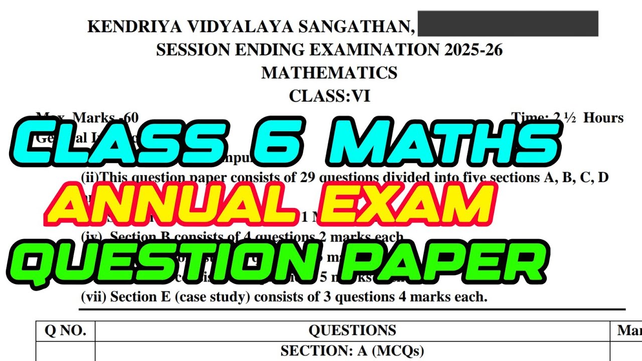 Class 6 Maths | Original Paper 🔥 | 2026 | Kendriya Vidyalaya | KV | Class 6 Paper |