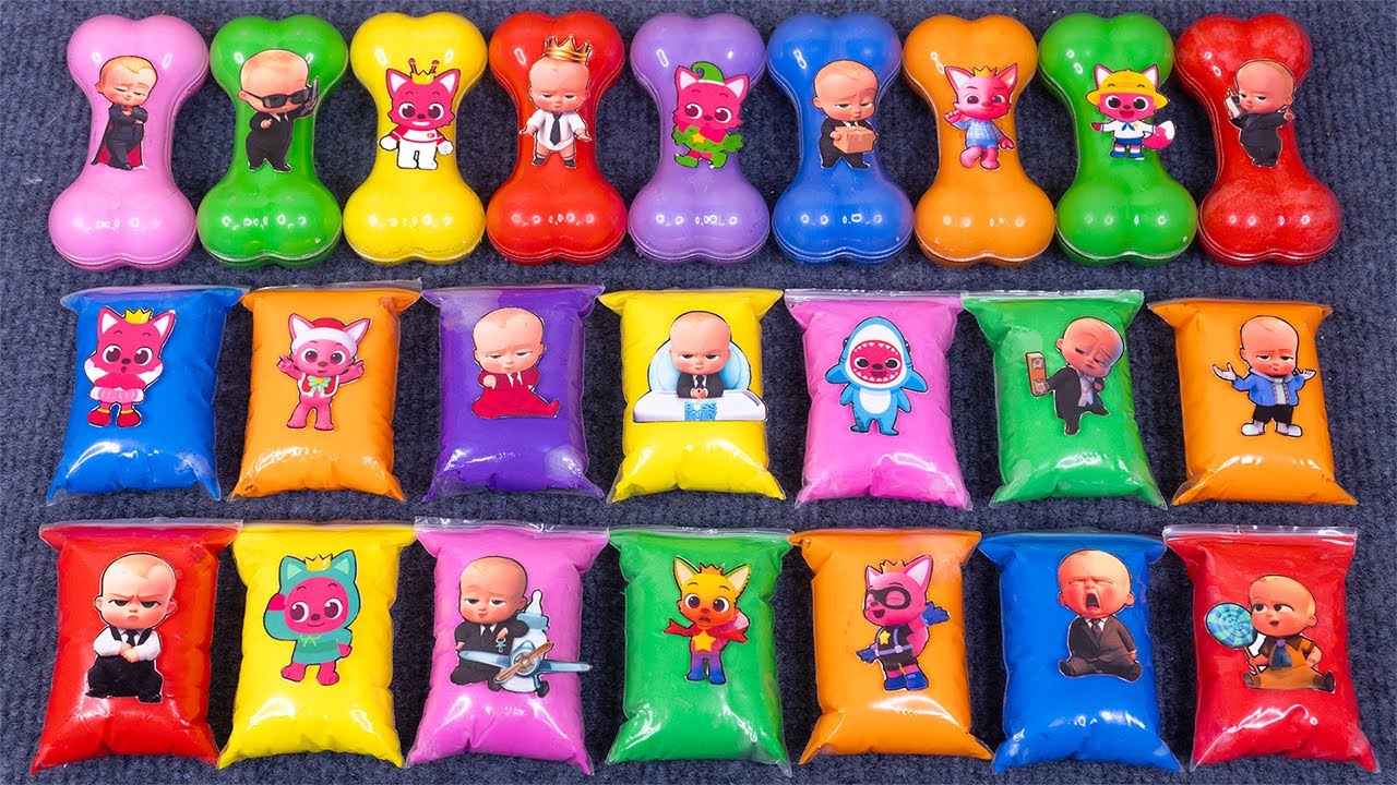 Pinkfong Glitter Bags & Bone Slime Colors! Jeni & Bebefinn, Hogi Mix Cute Clay 💖 ASMR