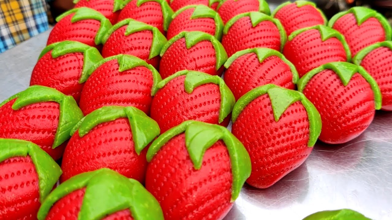 Kaju Katli Sweet Recipe | Making Strawberry Shape Cashew Sweet | Indian Sweet Making Videos