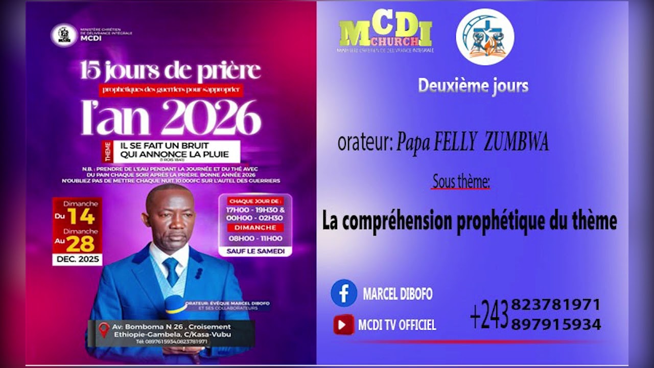 ÉGLISE M.C.D.I 15 JOURS DE PRIÈRE  THÈME : IL SE FAIT UN BRUIT QUI ANNONCE LA PLUIE 