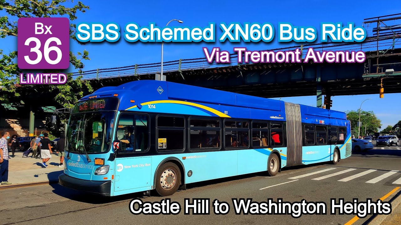 NYCT Bx36 LIMITED Bus Ride (SBS Scheme, Via Tremont): 2018 New Flyer XN60 1072 to Washington Heights