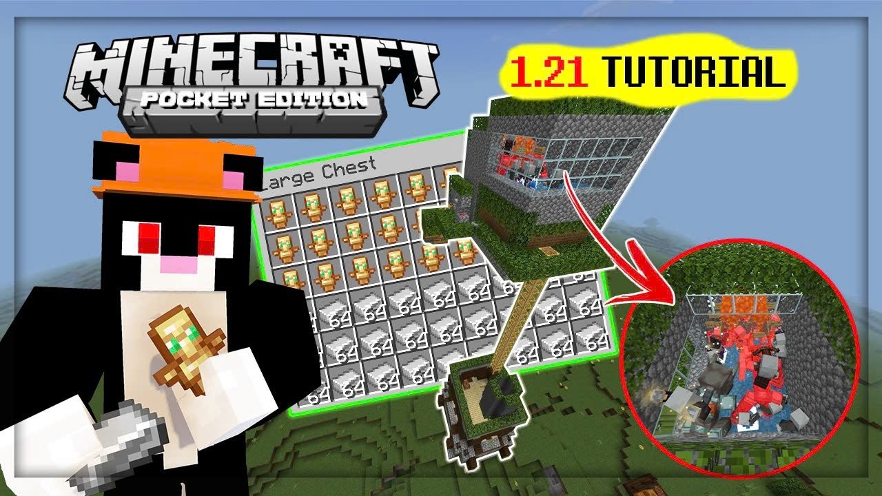 Hướng Dẫn Xây MÁY FARM SẮT + CHAI THUỐC + TOTEM Trong Minecraft Bedrock 1.21