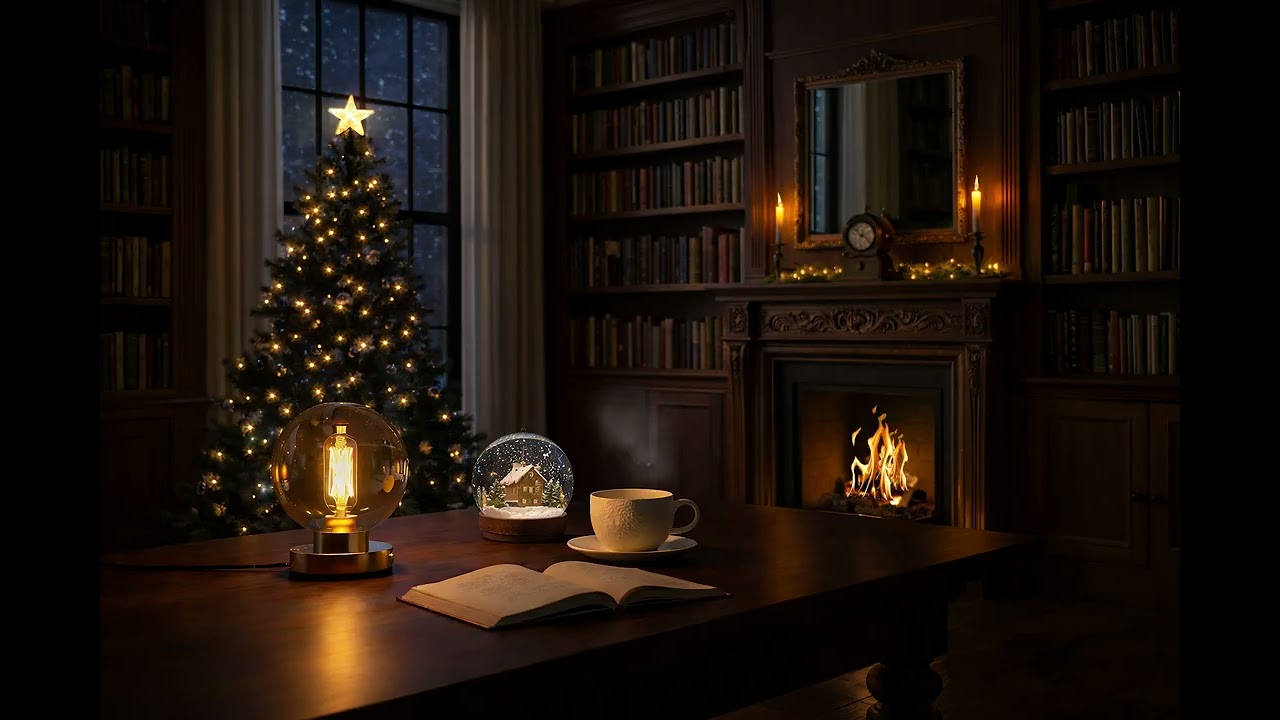 Cozy Christmas Library Ambience | Lofi Jazzhop for Relax & Study
