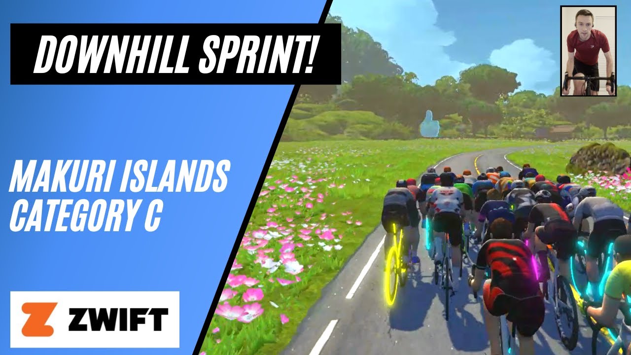 DOWNHILL SPRINT FINISH!!! // Zwift Race // Wandering Flats // Makuri Islands // Category C