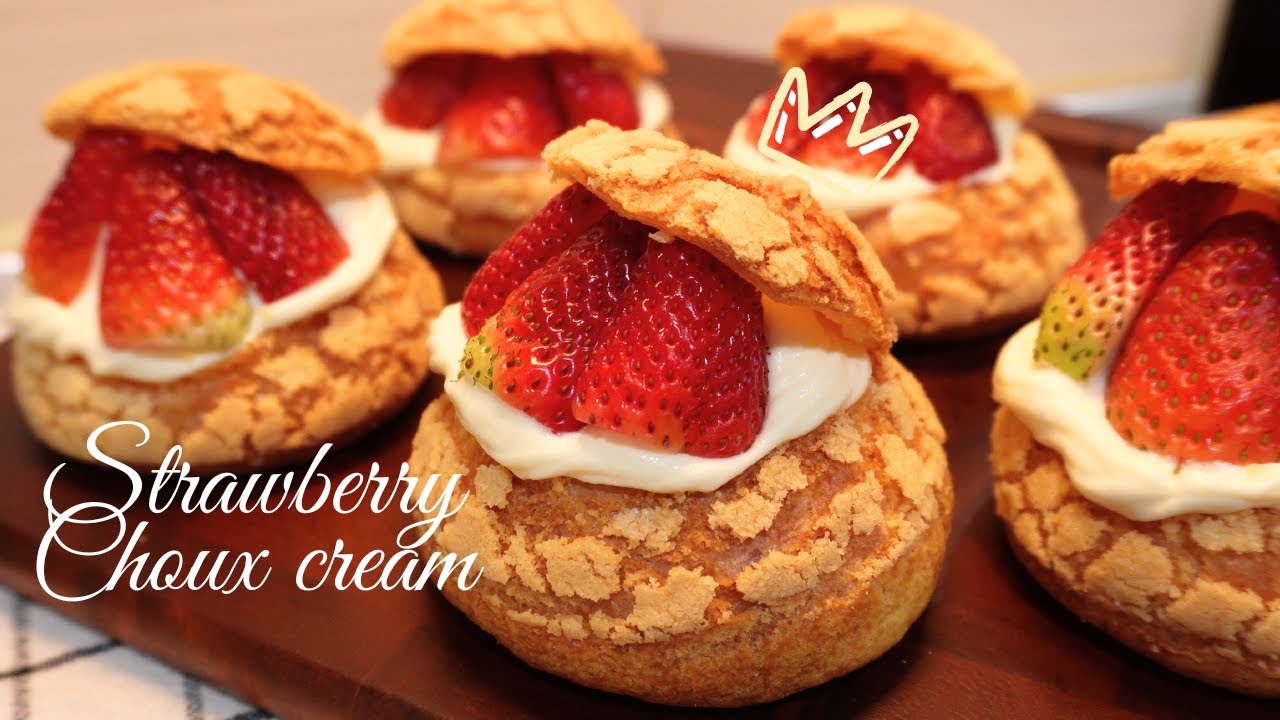Strawberry choux cream 🍓❤ / อร่อยน้าาาาว่าไม่ได้ 555 / recipe ✨