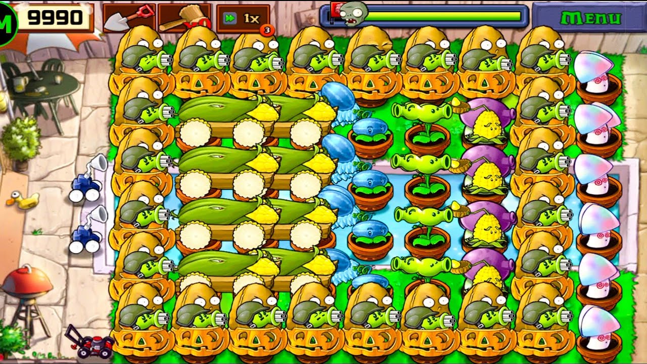 Plants Vs zombies Survival Pool Cob Cannon+Gatling Pea+Snow Melon+Fume Vs All Zombies Gameplay 