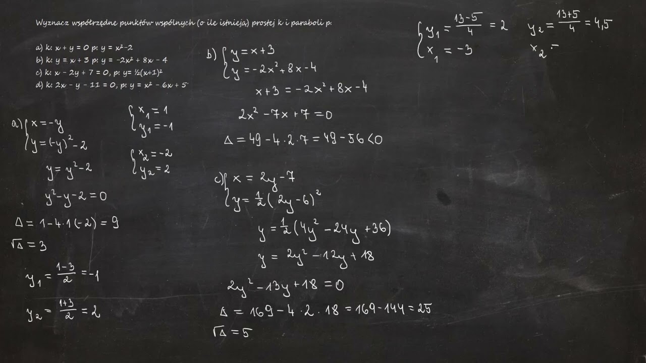 6.68. Wyznacz współrzędne punktów wspólnych (o ile istnieją) prostej k i paraboli p.a) k: x + y = 0