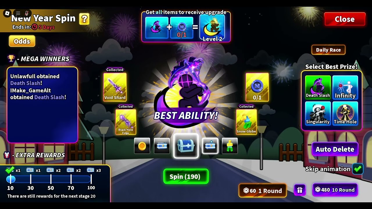 Spending 1100 Spins on Death slash with 2x LUCK Blade Ball
